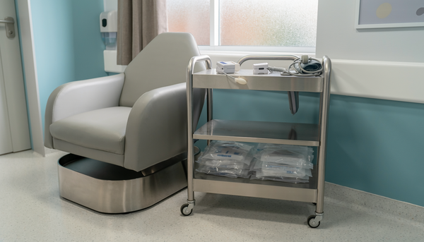 Illustrative photograph of a clinical nursing assessment trolley