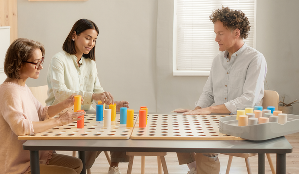 Illustrative photograph of professionals preparing a supervised therapy activity