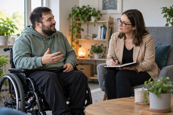 Participant discussing functional goals with psychologist