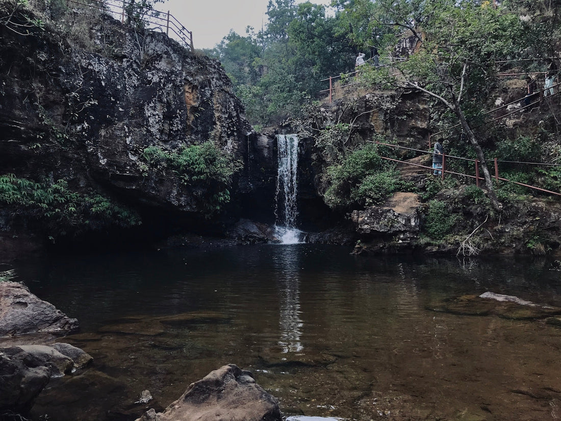 waterfalls in the middle of the forest during daytime