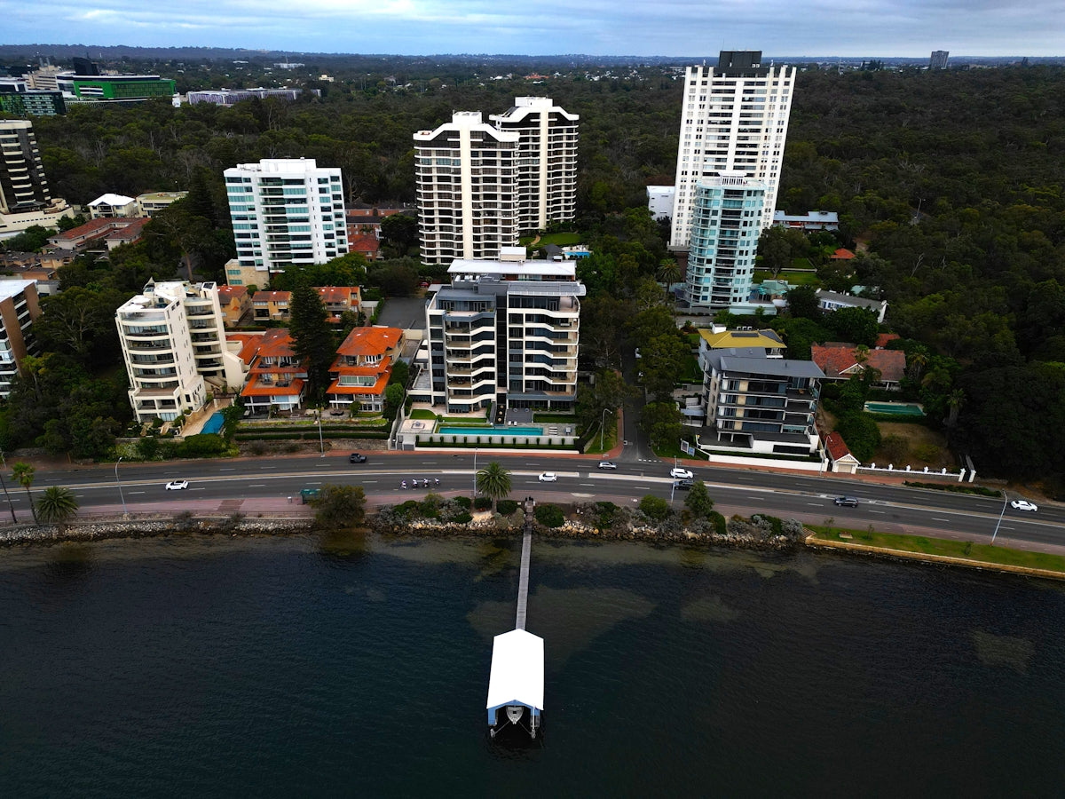 an aerial view of a large body of water