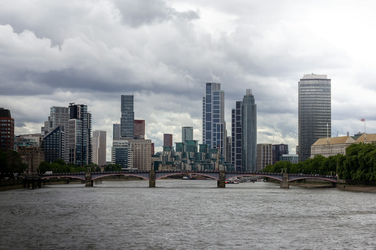 A large body of water with a city in the background