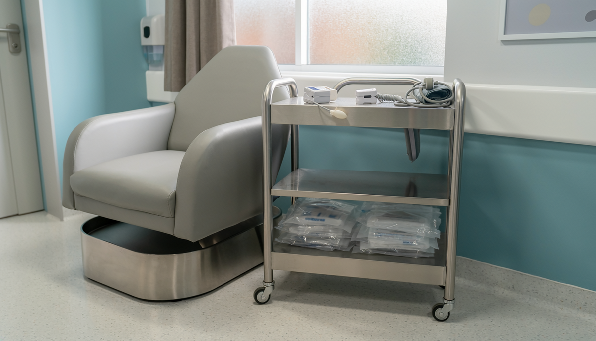 Illustrative photograph of a clinical nursing assessment trolley