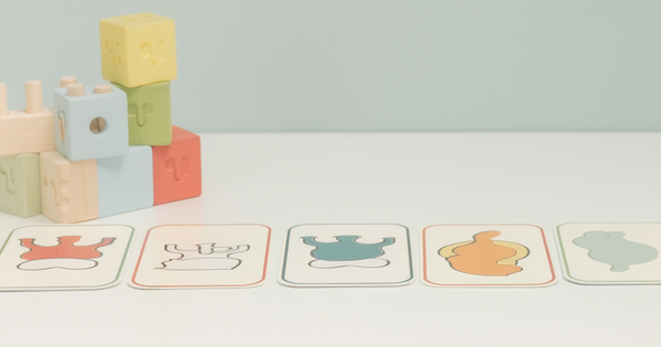 Illustrative photograph of developmental learning blocks and picture cards