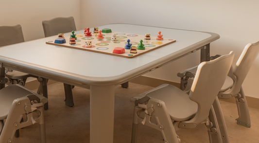 Accessible group activity table and shared board game