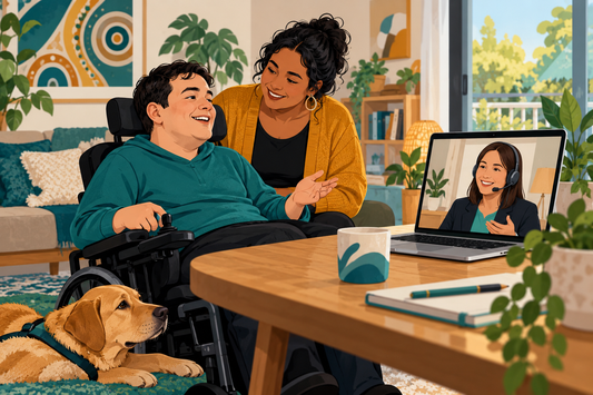 NDIS participant contacting a safeguards officer with support person nearby