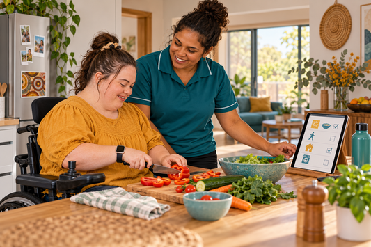 NDIS participant practising daily living and meal preparation with support