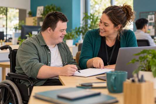 NDIS participant working with an employment coach to plan for work