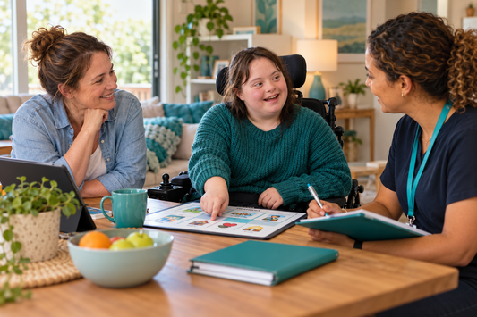 Participant and family member planning supports together with a worker