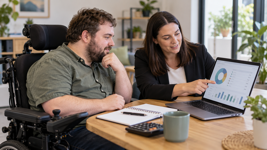 Occupational therapist and participant reviewing home accessibility modifications