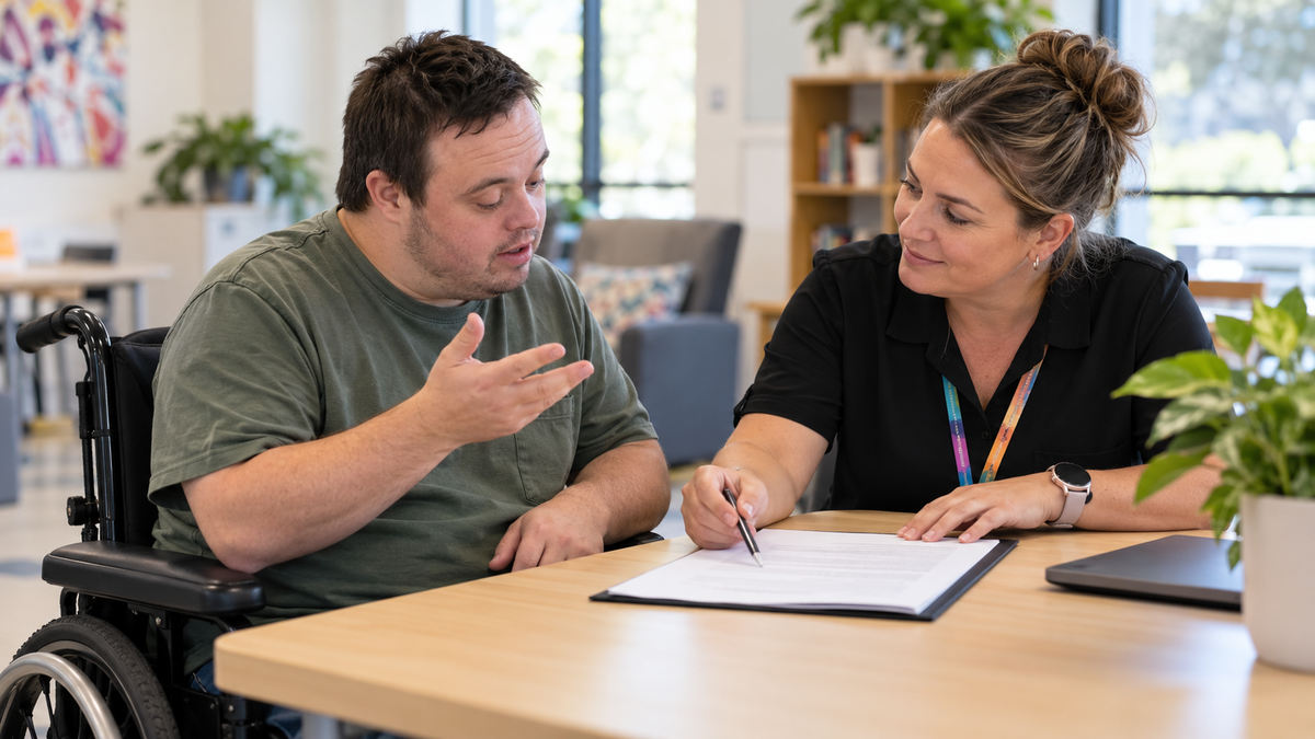 People with disability participating in a community art activity with support workers