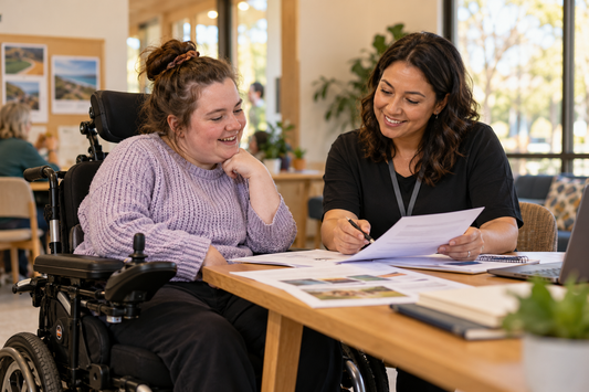 NDIS participant and support coordinator discussing support options and an individual plan