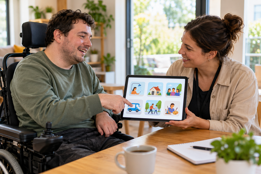 NDIS participant discussing community and daily support options with a support coordinator