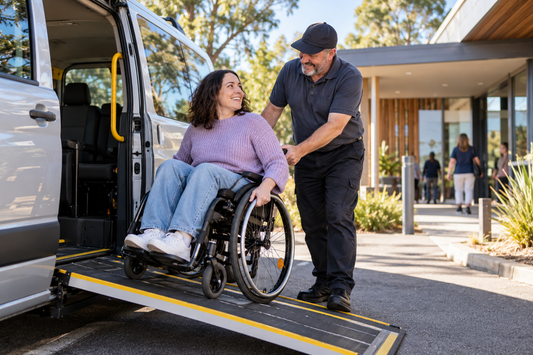 NDIS participant using accessible transport to travel to a community activity