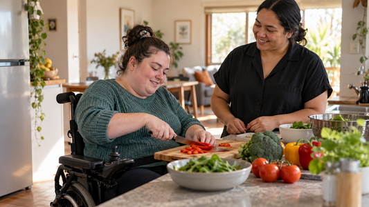 NDIS participant preparing a meal with requested support at home