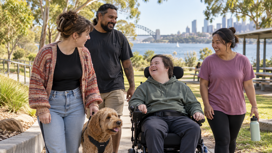 NDIS participant joining a community activity with friends in an accessible park
