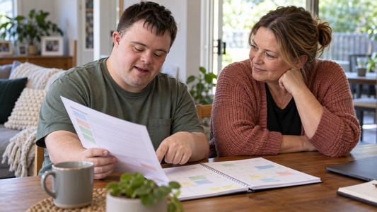 NDIS participant and family member reviewing a support plan together