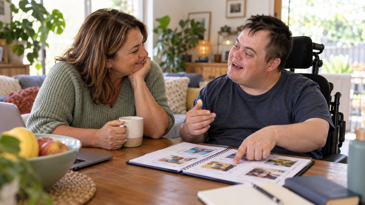 NDIS participant talking with a family carer about support choices