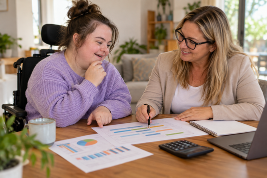 NDIS participant comparing a service quote and pricing information with a support person