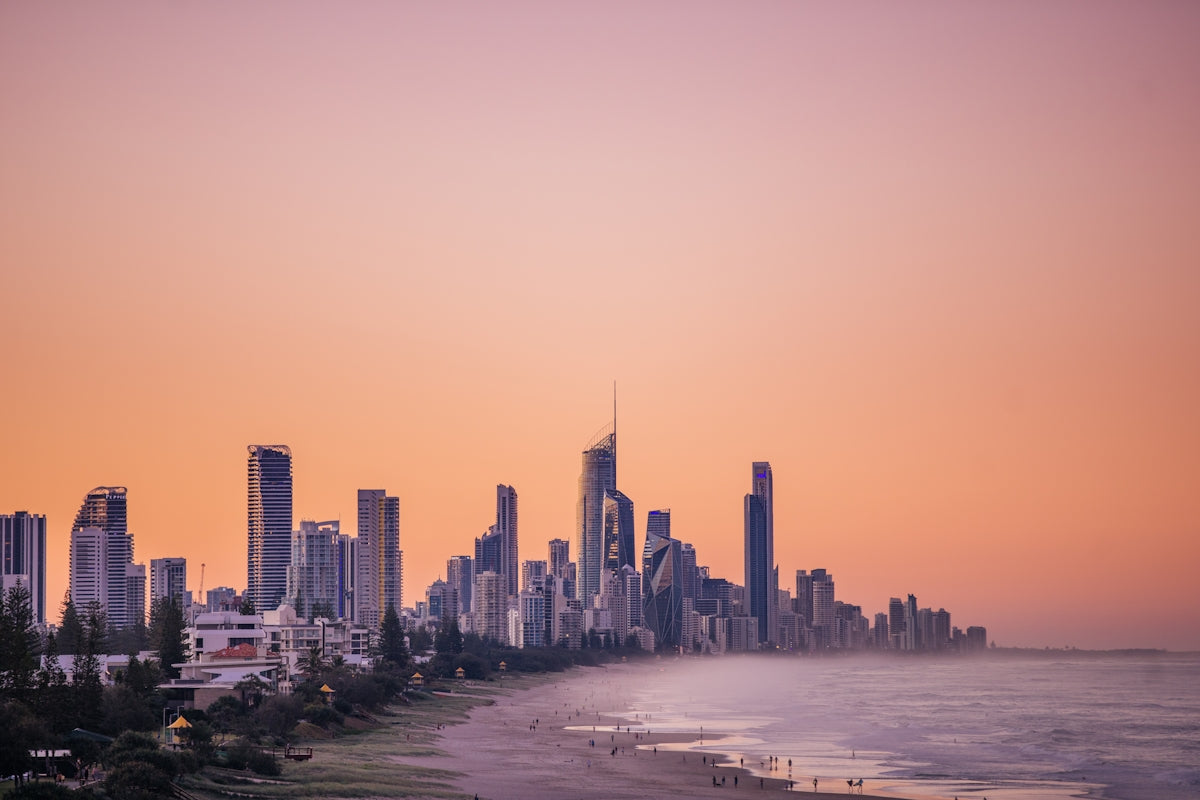 A view of a city from a beach
