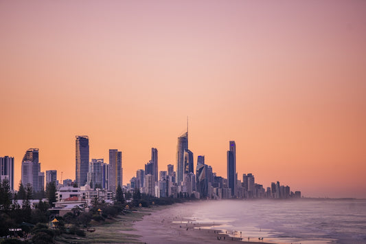 A view of a city from a beach