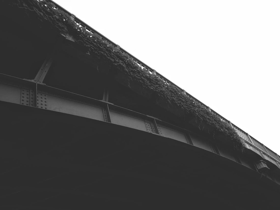 grayscale photo of a bridge