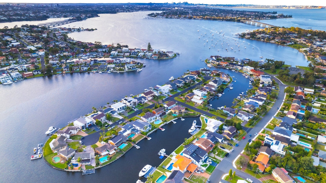 a city next to a body of water