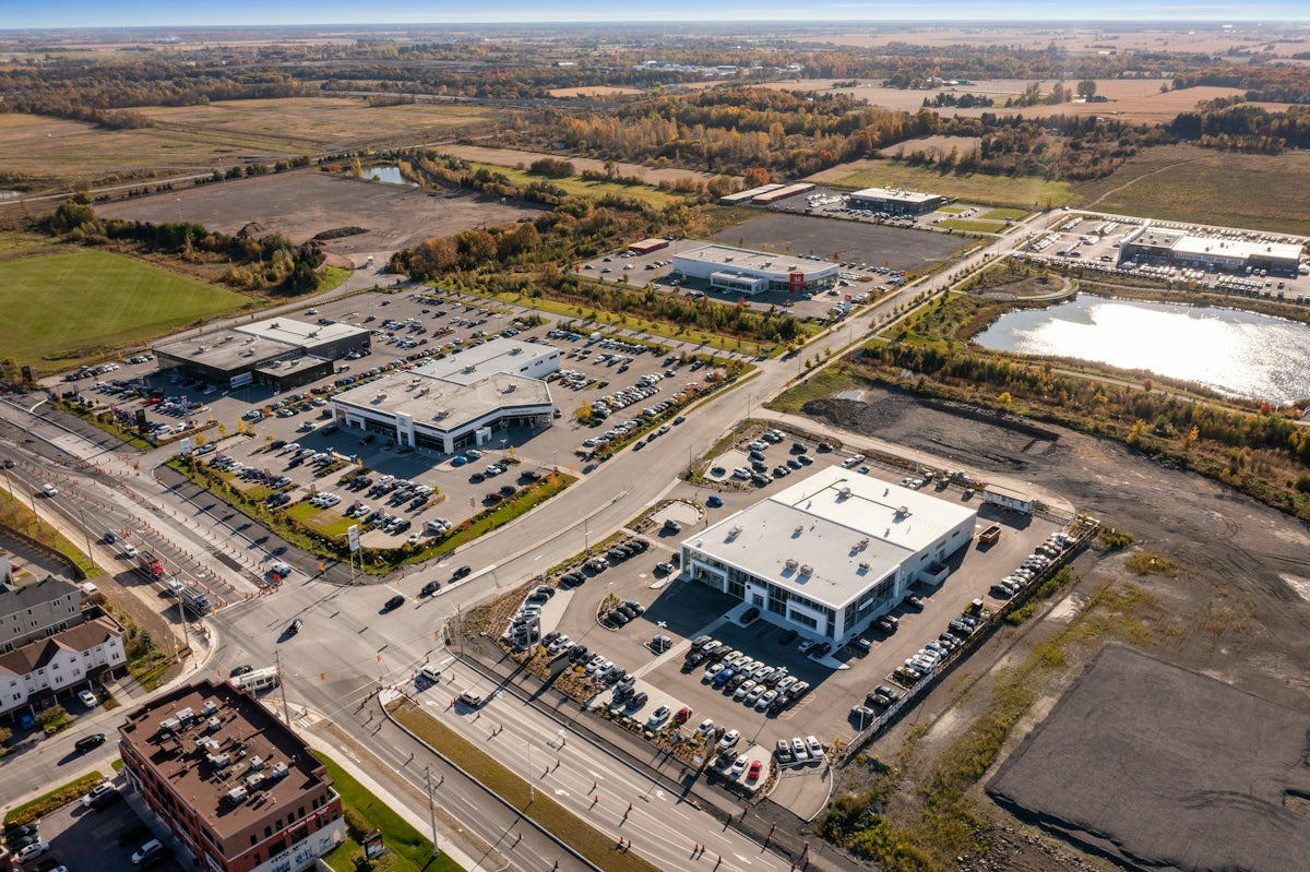an aerial view of a large building