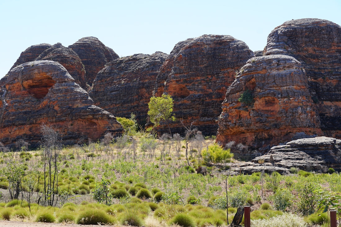 A group of large rocks in the middle of a field