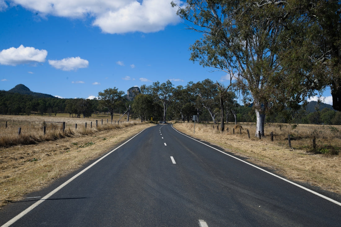 An empty road in the middle of a field